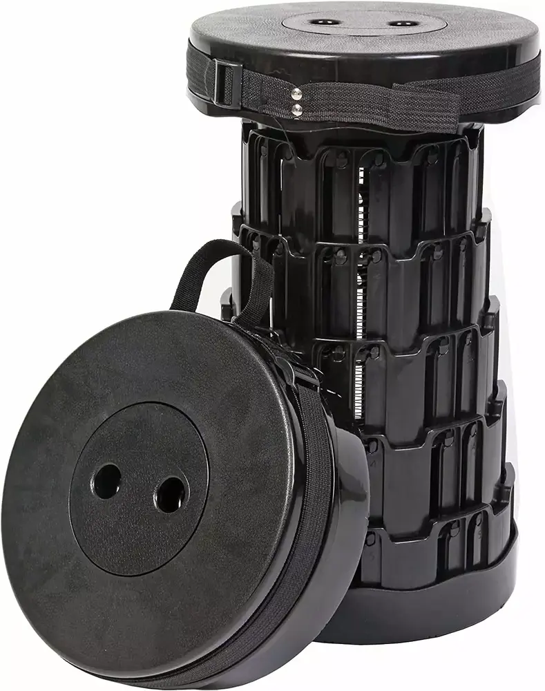 MaxWorks 50638 Collapsible Folding Portable Retractable Telescoping Lightweight Stool Black with Load Capacity 400 lbs for Travel. Fishing. Camping. Garden. Kitchen