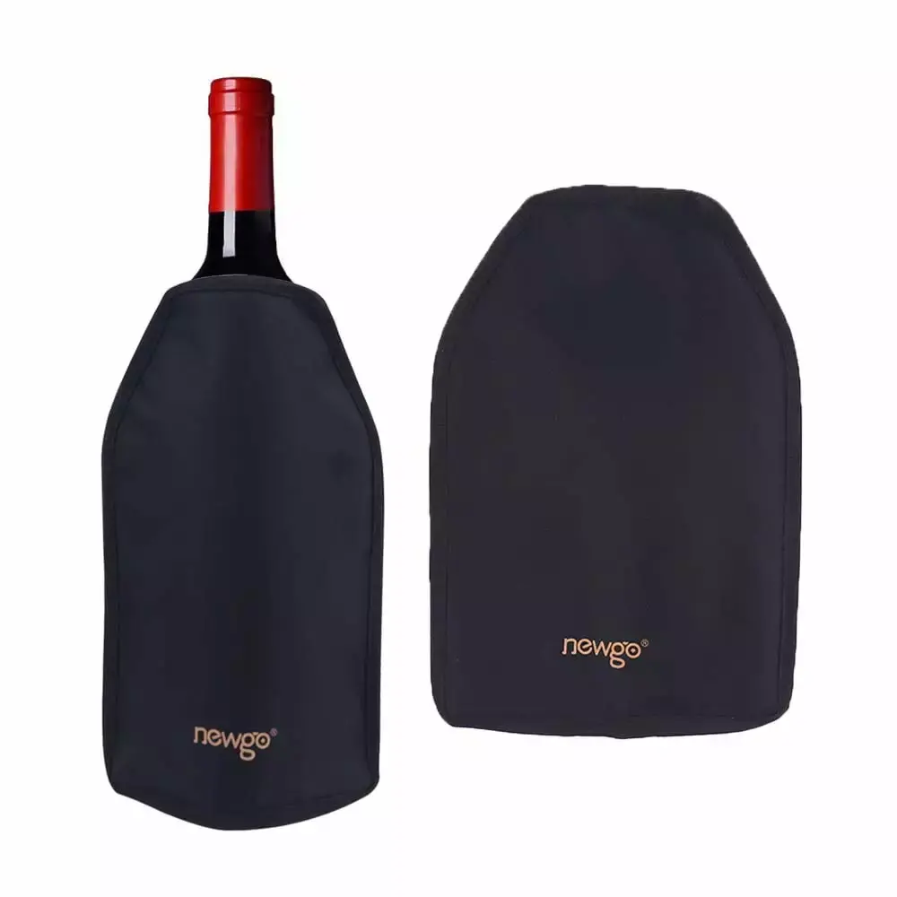 NEWGO Wine Bottle Chiller For Travelling Reusable Wine Ice Pack Cooler Sleeve Wine Cooler Cuff For Champagne Burt White Red Wine - Black