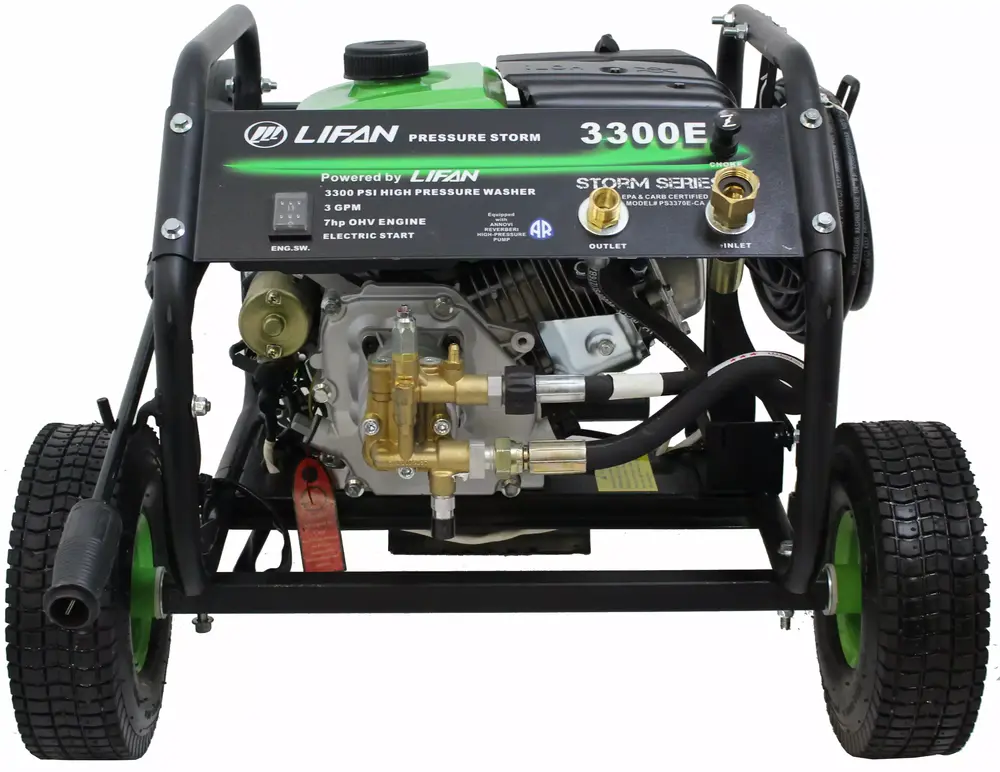 New Design Electric Start Pressure Storm Series 3300-PSI 3 GPM AR Axial Cam Pump - Recoil Start Gas Engine Pressure Washer with EZ Access Panel Mounted Controls -Stay Off Your Knees