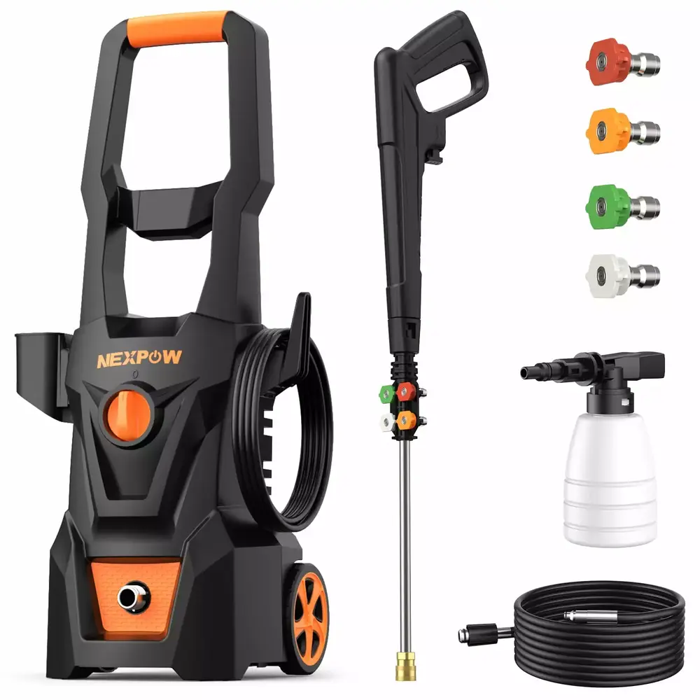 Nexpow Electric Pressure Washer. 4000PSI Max 2.6 GPM Power Washer with 30 ft Hose. 4 Different Pressure Tips. Foam Cannon. Perfect for Cars. Patios