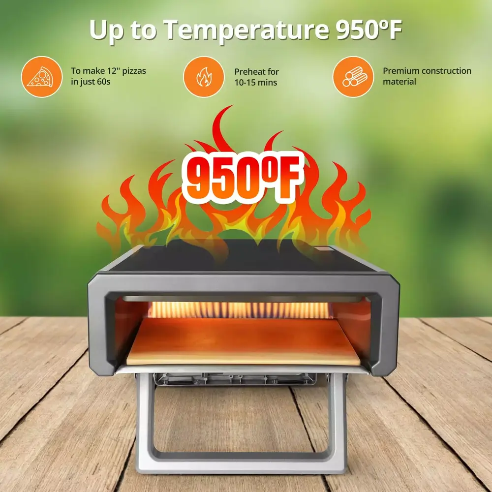 OYang Travel-friendly Pizza Oven Gas. 12 Outdoor Stainless Steel Propane Pizza Oven Pizza Maker with Rotating Stone for Backyard. Camping