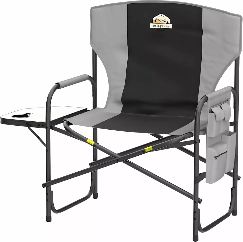 Oversized Director Camping Chair.600 LBS Heavy Duty Folding Chair.24Cozy Outdoor Chair.With Cup Holder and Adjustable Table Folding Chair for Outside Beach.Lawn.Fishing.Camping.Patio.Makeup