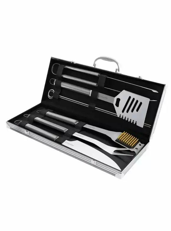 Pack of 2 BBQ Grill Tool Set- Stainless Steel Barbecue Grilling Accessories Aluminum Storage Case Includes Spatula Tongs Basting Brush By Home-Complete