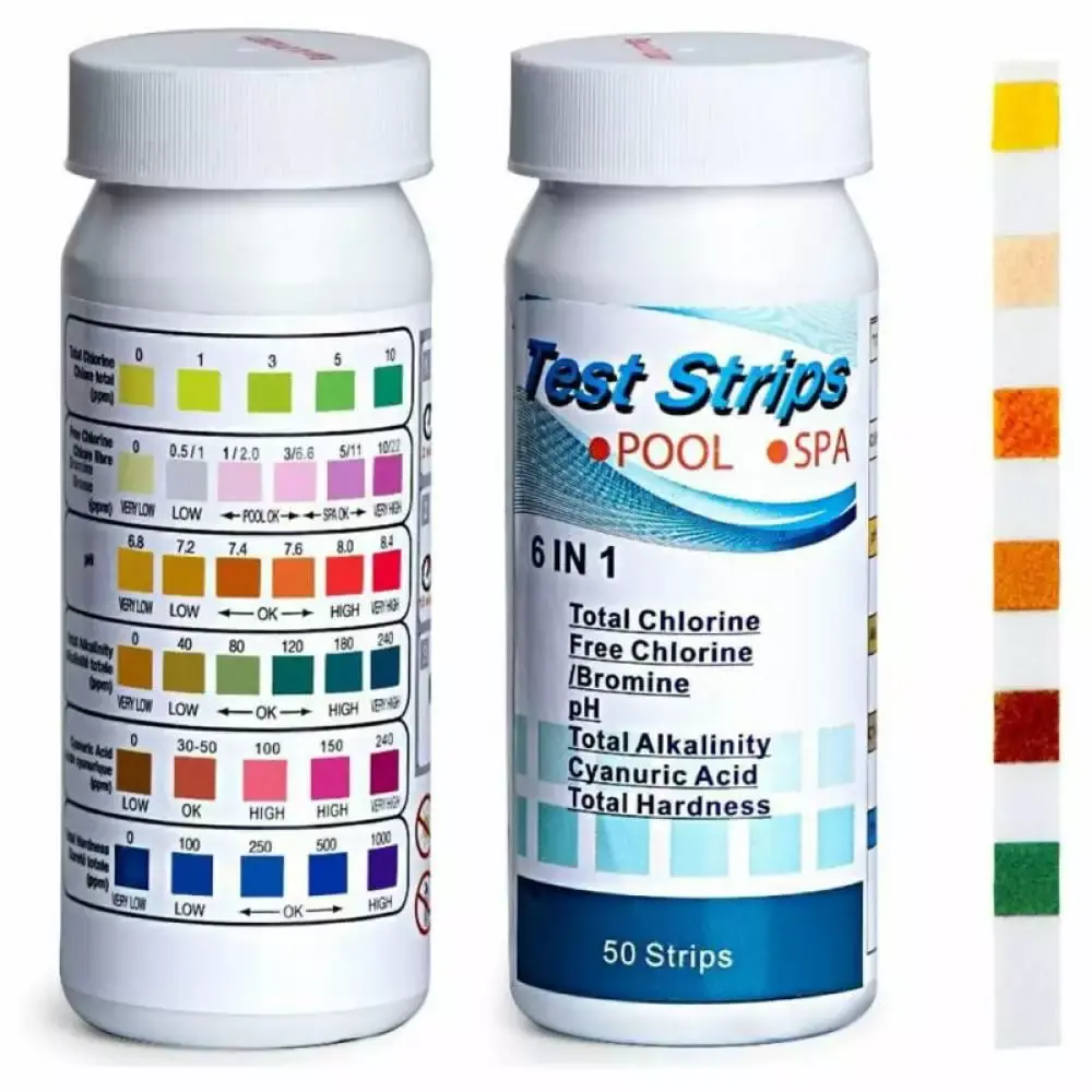 Pool and Spa Test Strips 100ct 6 in 1 Water Test Kit for Swimming Pool Hot Tub Detects pH Cyanuric Acid Total Hardness Free Chlorine Total Chlorine Alkalinity
