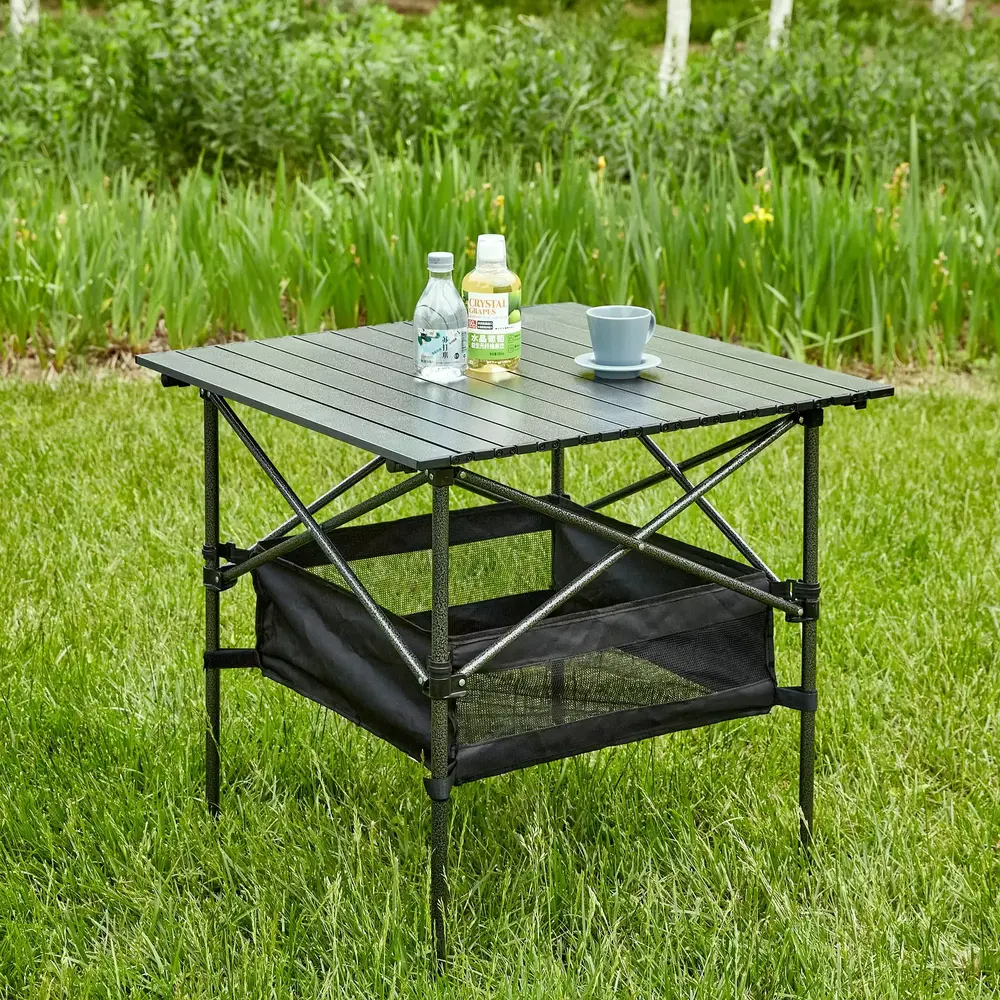 Portable Folding Camping Table Lightweight Aluminum Roll-up Square Table for Camping. Picnics. Beach. Backyard. BBQ. Party. Patio Compact and Easy to Carry. 27.56x27.56x27.56in-Black