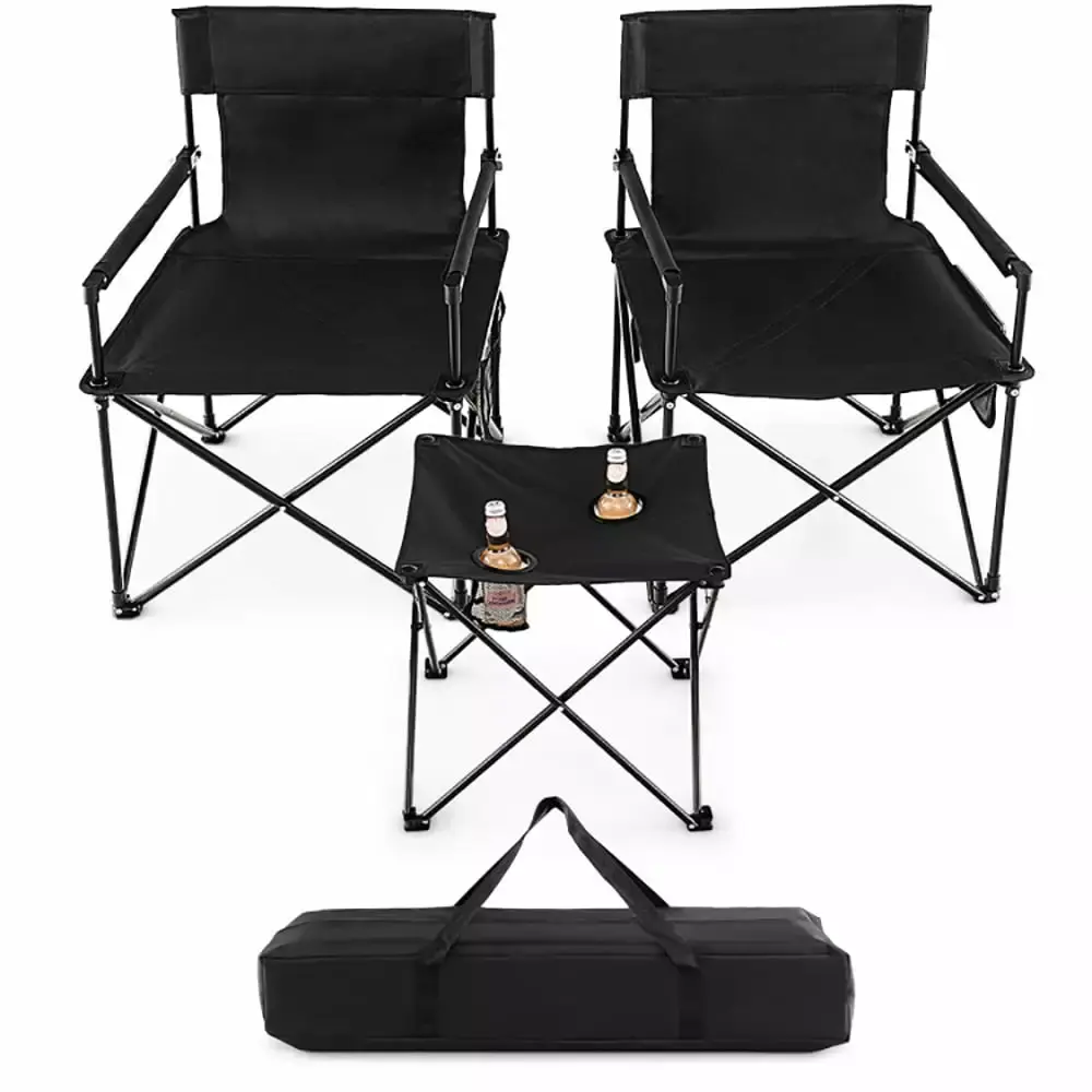 Resenkos Outdoor Folding Camping Chairs and Table Set with Carrying Bag-Black. Camping Chairs for Adult Hiking Fishing Beach