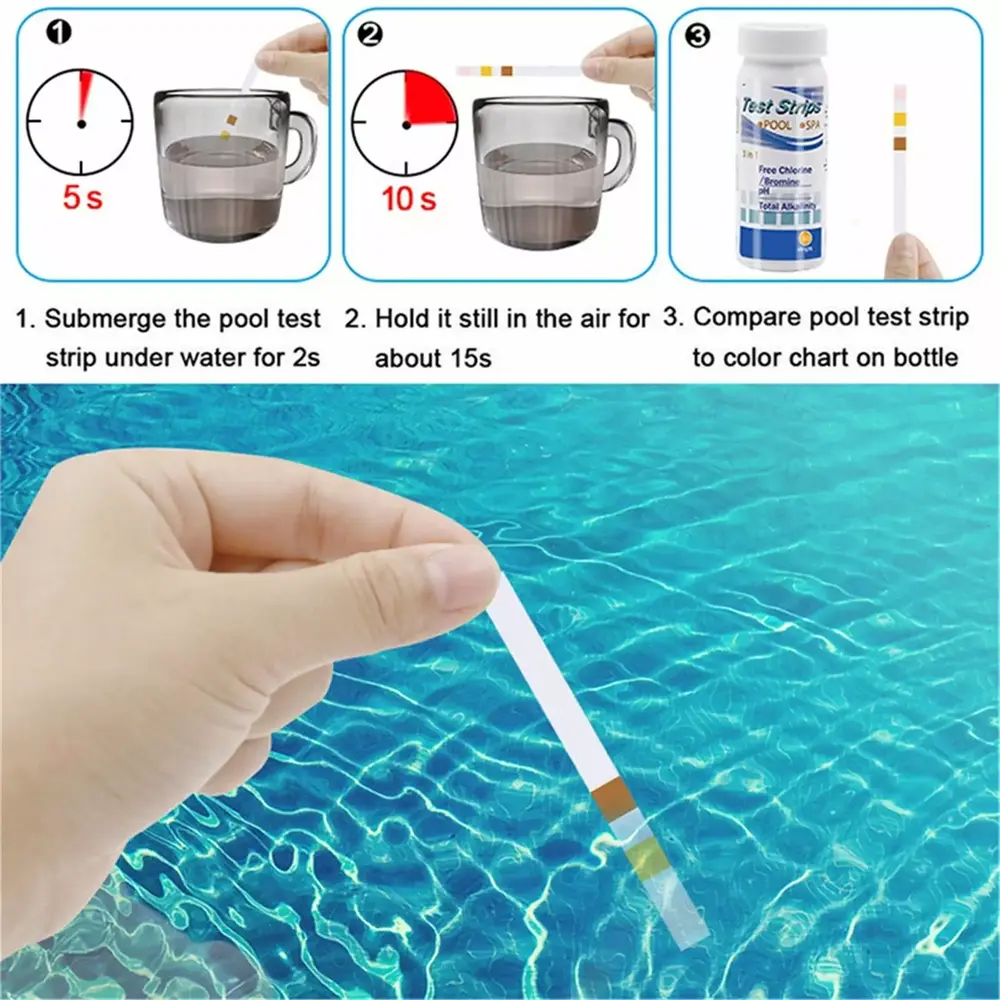 SDJMa 3 in 1 Water Hot Tub. Swimming Pool & Spa Test Strips Kit | 50 Strips | Water Tester Strips for Free Chlorine. Total Alkalinity & pH