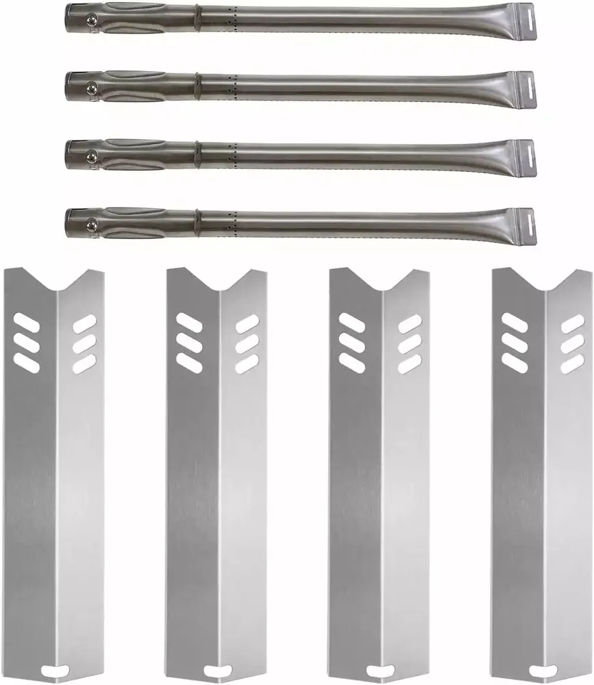 Set of Four Heat Plates and Four Burners with Electrodes for Dyna-Glo. Backyard Grill. Better Home & Garden and Uniflame Grill Models.
