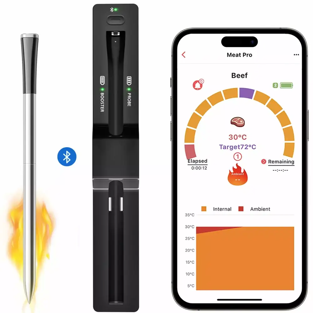 Intelligent Wireless Meat Thermometer - Bluetooth Digital Food Cooking Thermometer APP Control Kitchen Thermometer for Oven Grill BBQ Smoker