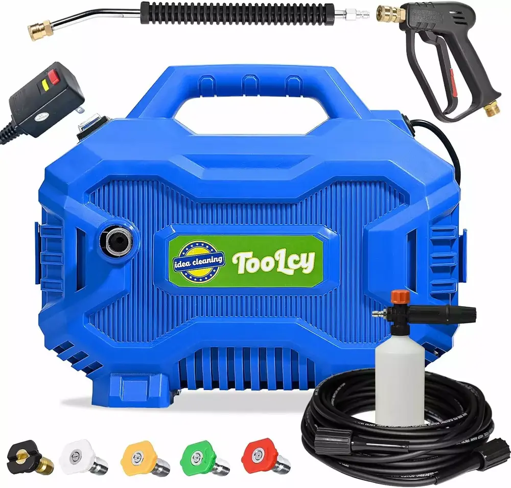 TOOLCY Pressure Washer 2030 PSI Max. Power Washer Electric Powered. 50FT Pressure Hose. Short Gun & Extension Wand. Foam Cannon. 5 Nozzles. Cars Patios Washer