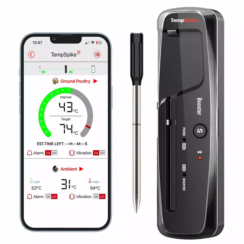 ThermoPro TempSpike Lite 500FT Truly Wireless Meat Thermometer. Bluetooth Meat Thermometer for Grilling. Smoking. Air Fryer. Deep Frying. Oven