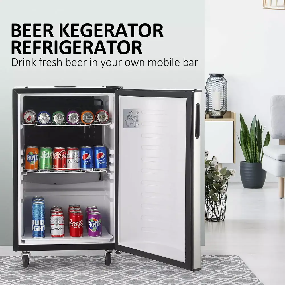 Tropow Beer Kegerator Draft Beer Dispenser Full Size Keg Refrigerator Single Tap With Shelves. Stainless Steel. Drip Tray & Rail.silver