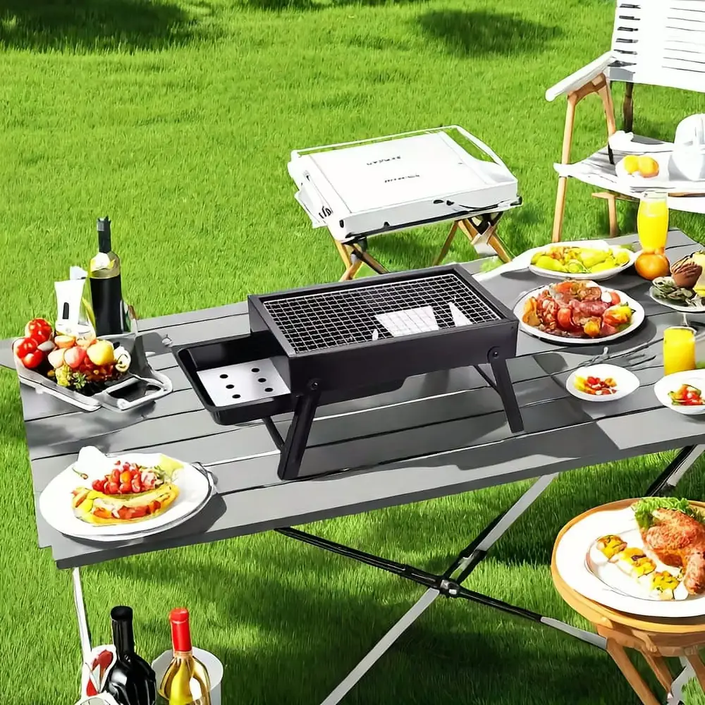 Ultra-Travel-friendly Stainless Steel BBQ Grill - Multi-functional for Outdoor Adventures. Camping. Picnics & Beach Parties - Space-saving. Featherweight. Easy Assembly & Cleaning - Long-lasting and Rust-Resistant