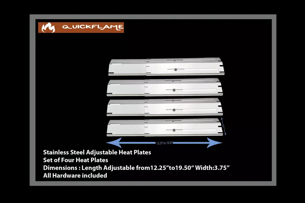 Universal Adjustable Replacement Heat Plate Shield. Stainless Steel Heat Tent Flavorizer Bar. Burner Cover. Flame Tamer for Gas Grill. Extends from 12 up to 20 L (4 Pack)