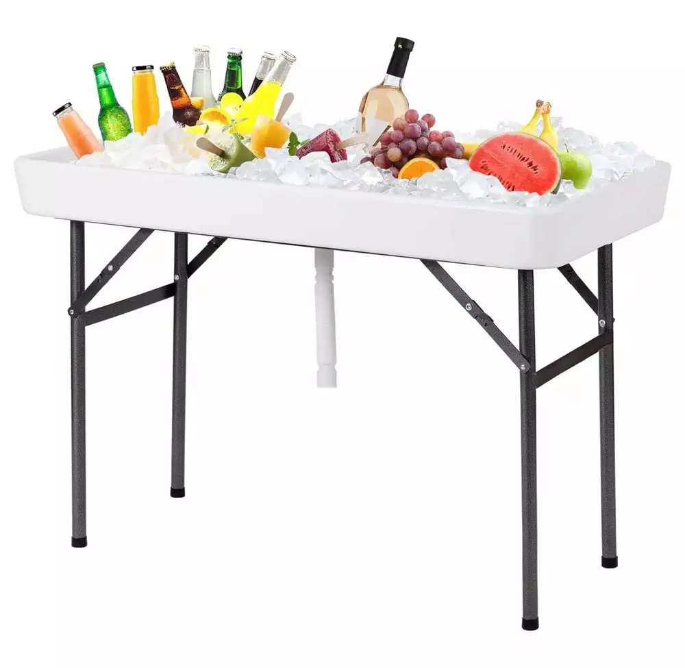 UooMi Folding Ice Cooler Table with Matching Skirt & Drain Hose. Foldable Beverage Cooler Table Buffet Cooler Server. Portable Chill Table for Party. Picnic. BBQ. Camping
