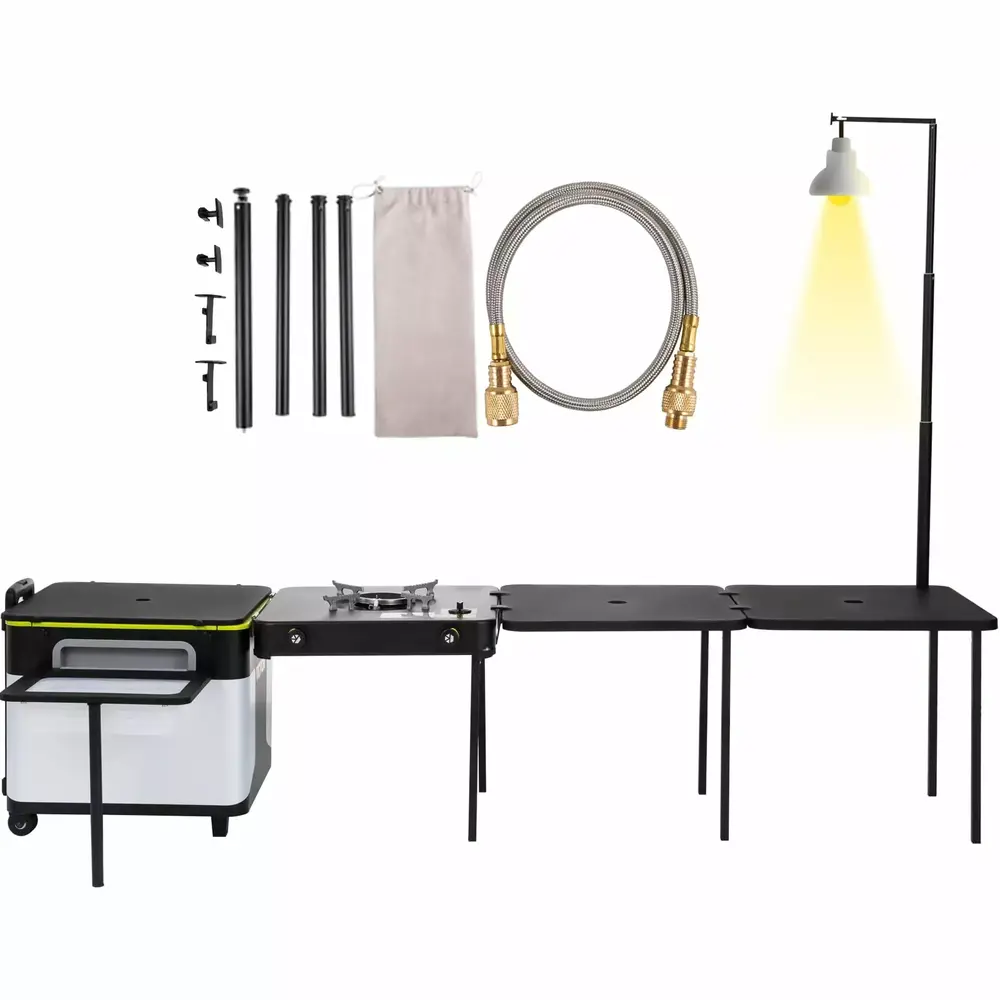 VEVOR Outdoor Mobile Kitchen. Portable Multifunctional Camping Kitchen station. All in One Integrated Folding Cooking Box with Windproof Stove. Folding Tables Storage Organizer for Beach BBQ Picnic