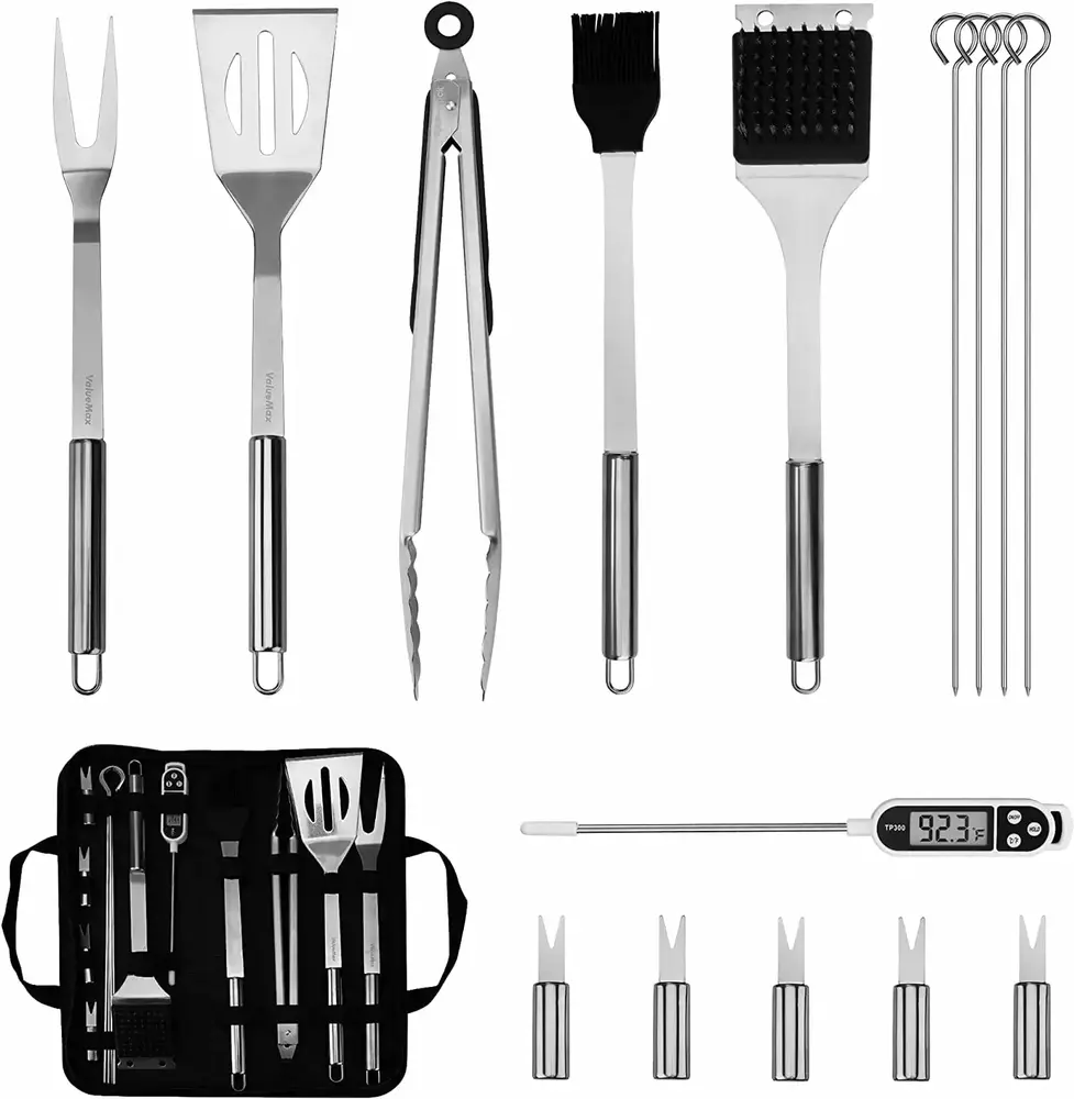 ValueMax 15 PCs Grill Accessories. BBQ Tool Set. Grill Kit. Gifts Choice. Barbecue Tools for Indoor & Outdoor Grill/Cooking. Camping
