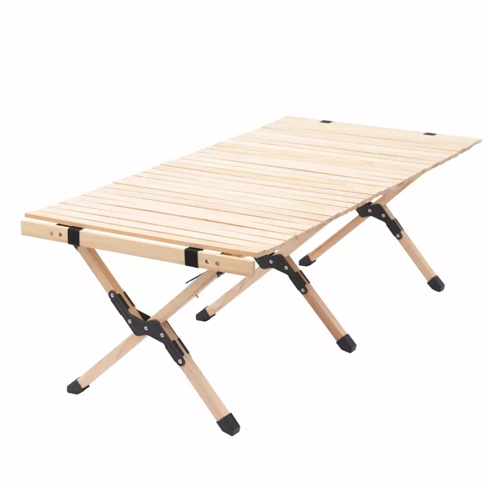 Wood Folding Camping Table. Portable Rectangular Large Barbecue Picnic Table for Indoor/Outdoor Beige 47.24 x 23.62 x 16.93