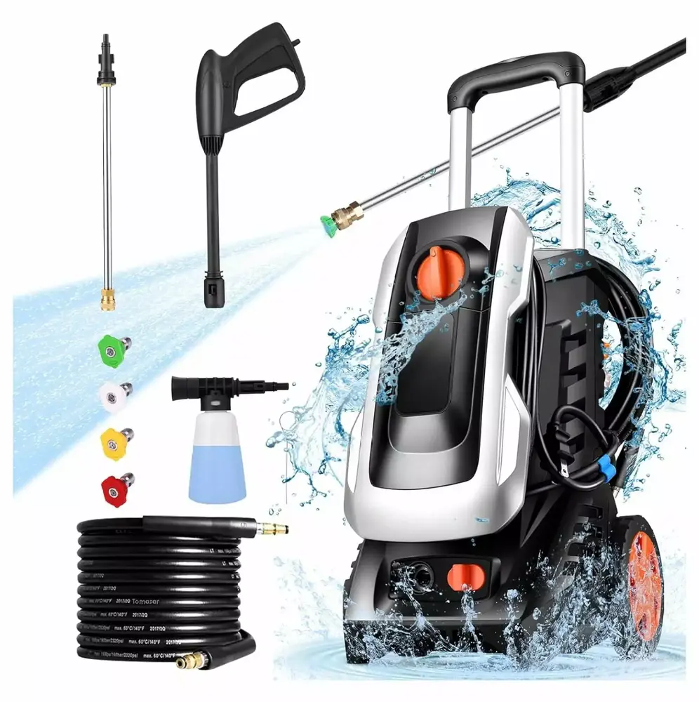 YHJPiu Pressure Washer HD3500 Electric Pressure Washer 1.9GPM 1800W Power Washer with 4 Nozzles. Brush. Soap Bottle. IPX5 Design Washer. Hose Reel. for Home/Car/Garden/Patio/Deck