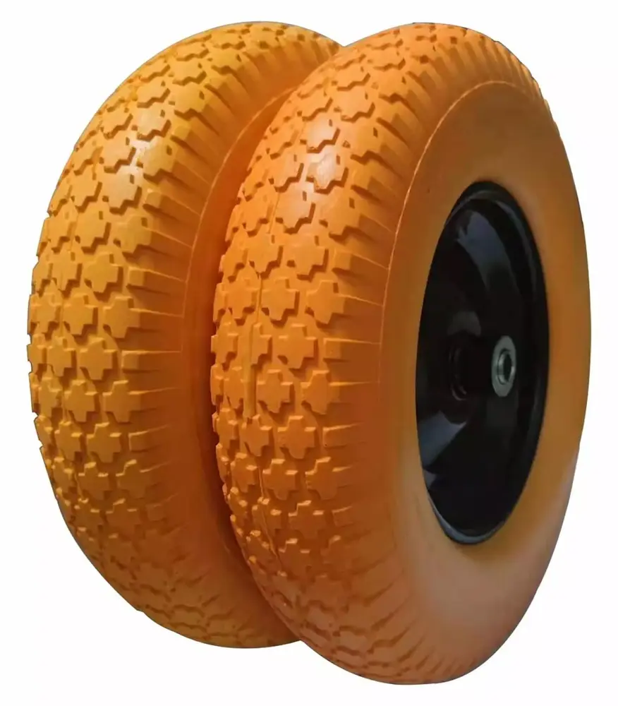 YUNTIE Wheelbarrow Tires 4.80/4.00-8 with 3/4 & 5/8 Bearing. 3.5-6 Hub Flat 16 inch Solid Rubber Tire Replacement Wheelbarrow Wheel 4.80-8 for Wheel Barrel Yard Cart Garden Wagon (Set of 2)