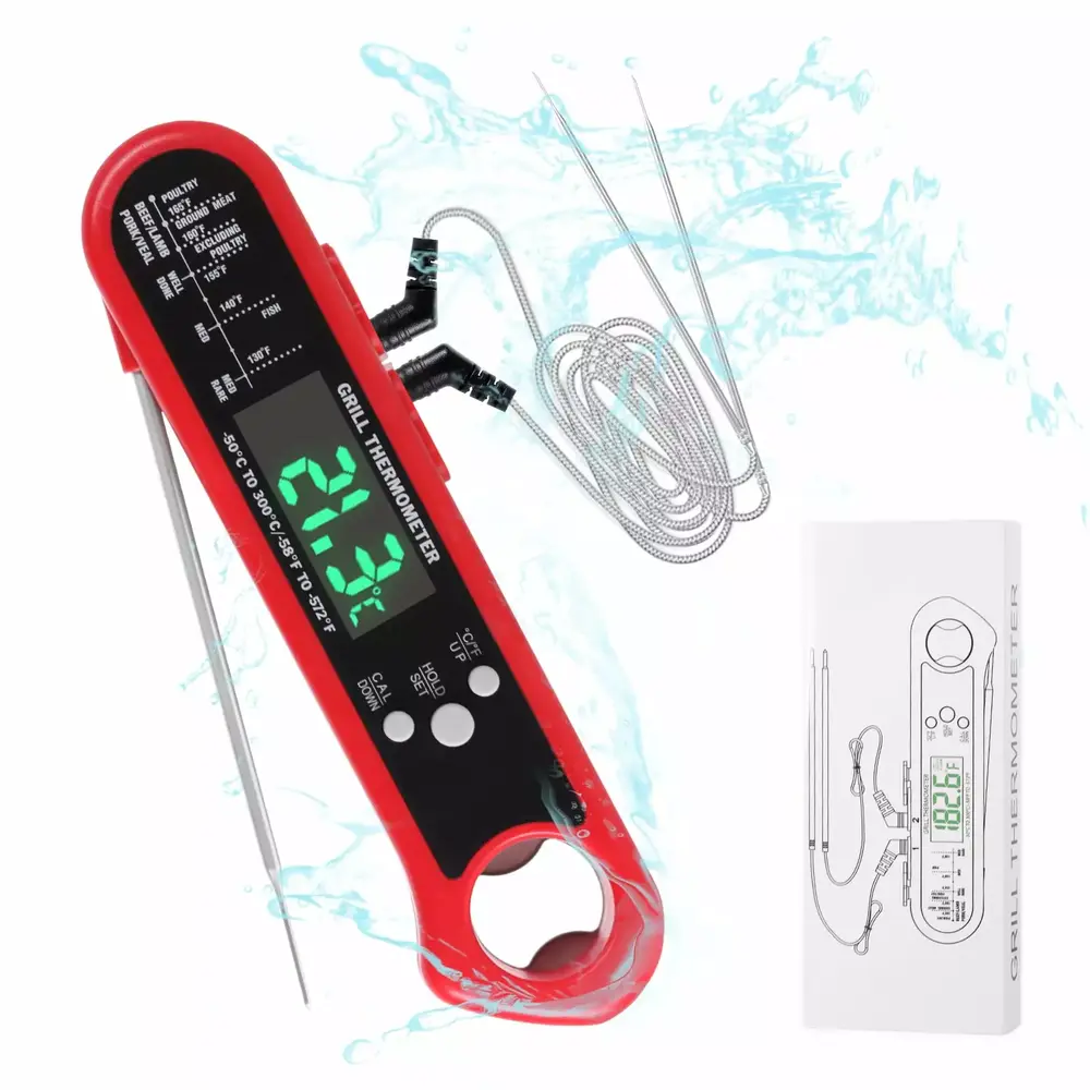Yoobao Meat Thermometer Digital with 2 External Probe. Instant Read LCD Food Thermometer Probe with Backlit Magnetic Alarm Waterproof for Cooking and Grilling Kitchen Turkey Candy BBQ