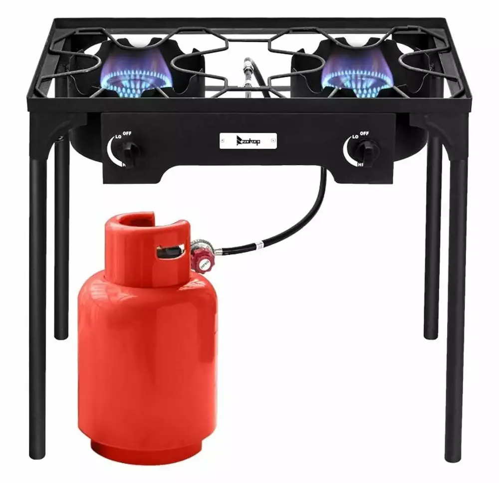 ZHANGHU Outdoor Camping Burner Stove.Protable Propane Gas Stove.High Pressure Stand Cooker for Backyard.Camping.Home (Double Burner - 150000-BTU)