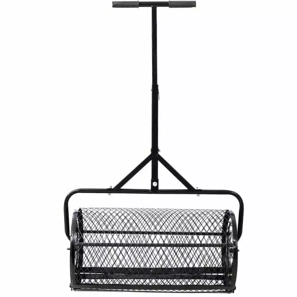 Zateety Peat Moss Spreader 24inch.Compost Spreader Metal Mesh.T shaped Handle for planting seeding.Lawn and Garden Care Manure Spreaders Roller.heavy duty balck