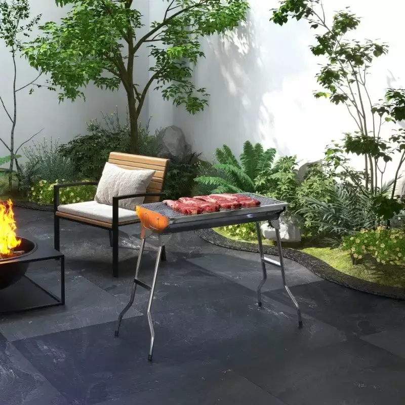 Zateety Stainless Steel Folding Outdoor BBQ Grill for Backyard Cooking. Travel-friendly Charcoal Grill. Camping. Picnic. Party. Tailgating and Travel with Pan. Grill Rack. Shelves.