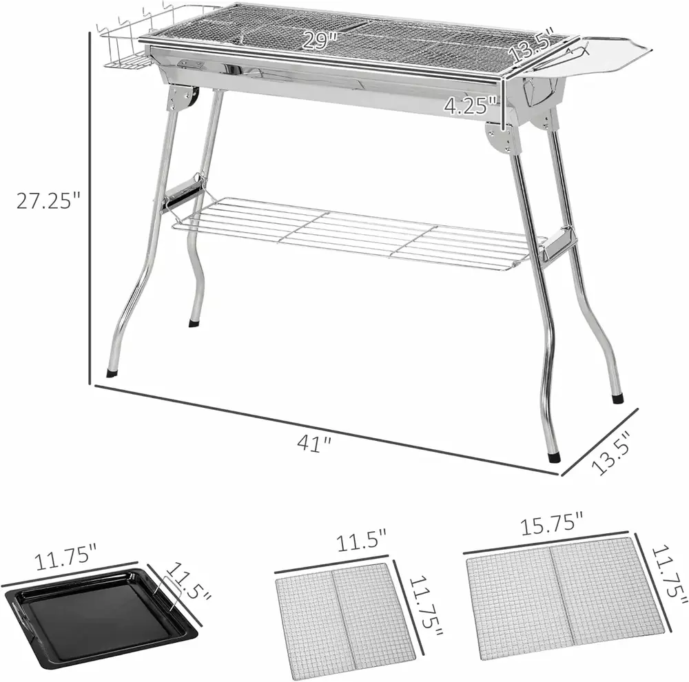 Charcoal Grill. Stainless Steel Travel-friendly Folding BBQ. Outdoor Hibachi for Backyard Cooking. Camping. Picnic. Party. Tailgating and Travel with Pan. Grill Rack. Shelves. and Hooks - Image 5