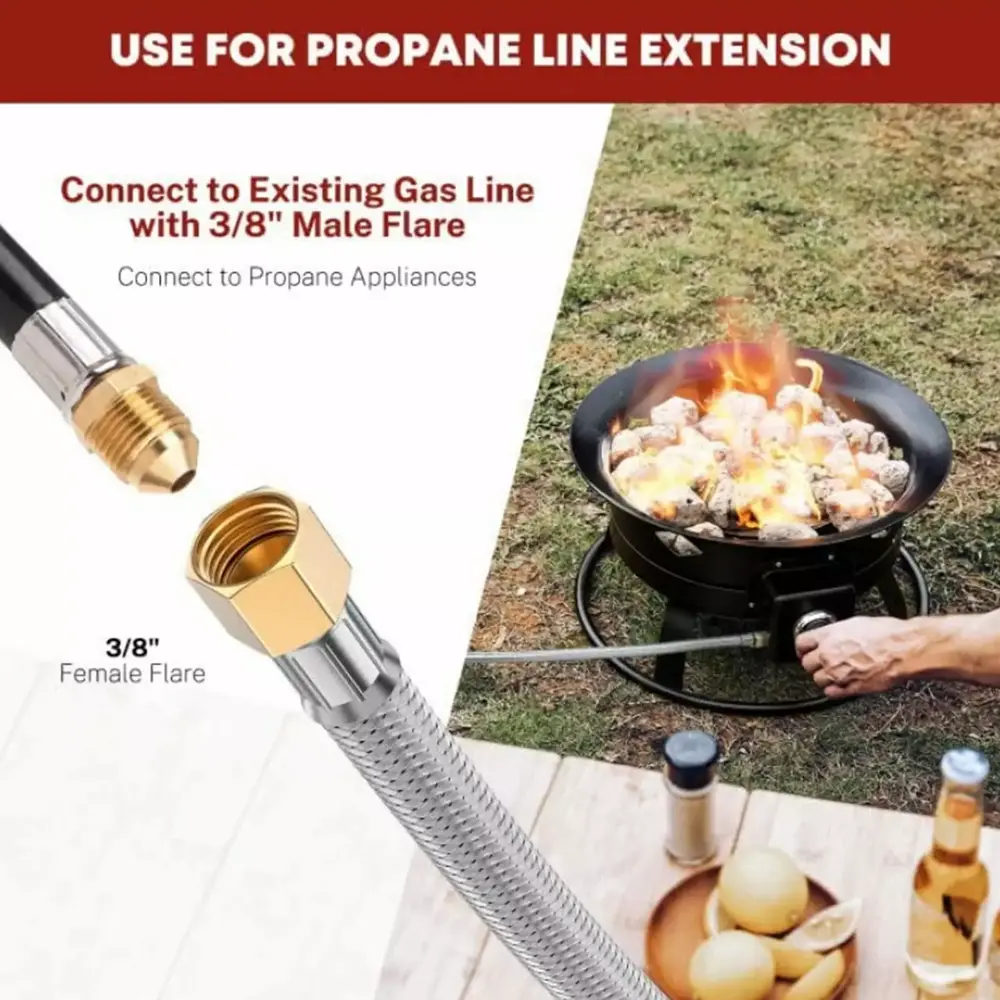 PatioGem 6FT Propane Hose with 3/8 Female Flare on Both Ends. Stainless Braided Propane Hose Extension for Propane Devices with 3/8 Male Flare. for RV. Gas Grill. Heater. Burner - Image 3