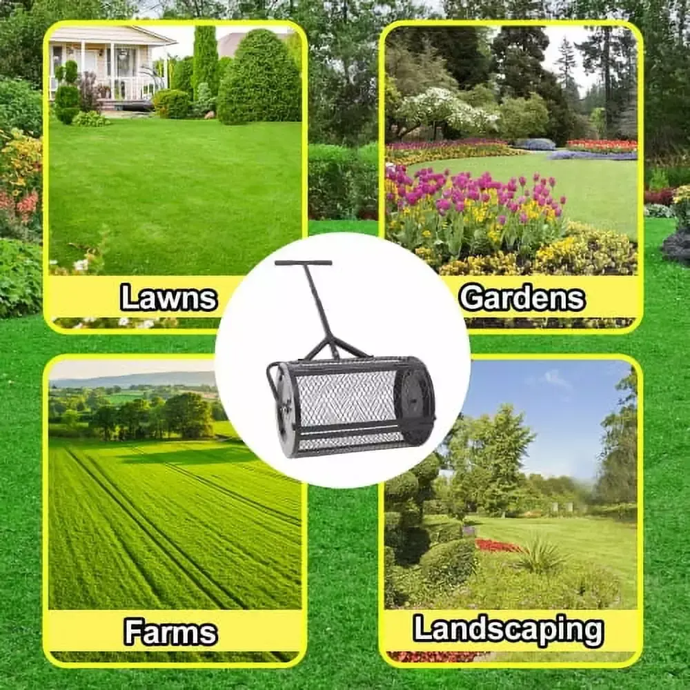 Zateety Peat Moss Spreader 24inch.Compost Spreader Metal Mesh.T shaped Handle for planting seeding.Lawn and Garden Care Manure Spreaders Roller.heavy duty balck - Image 5