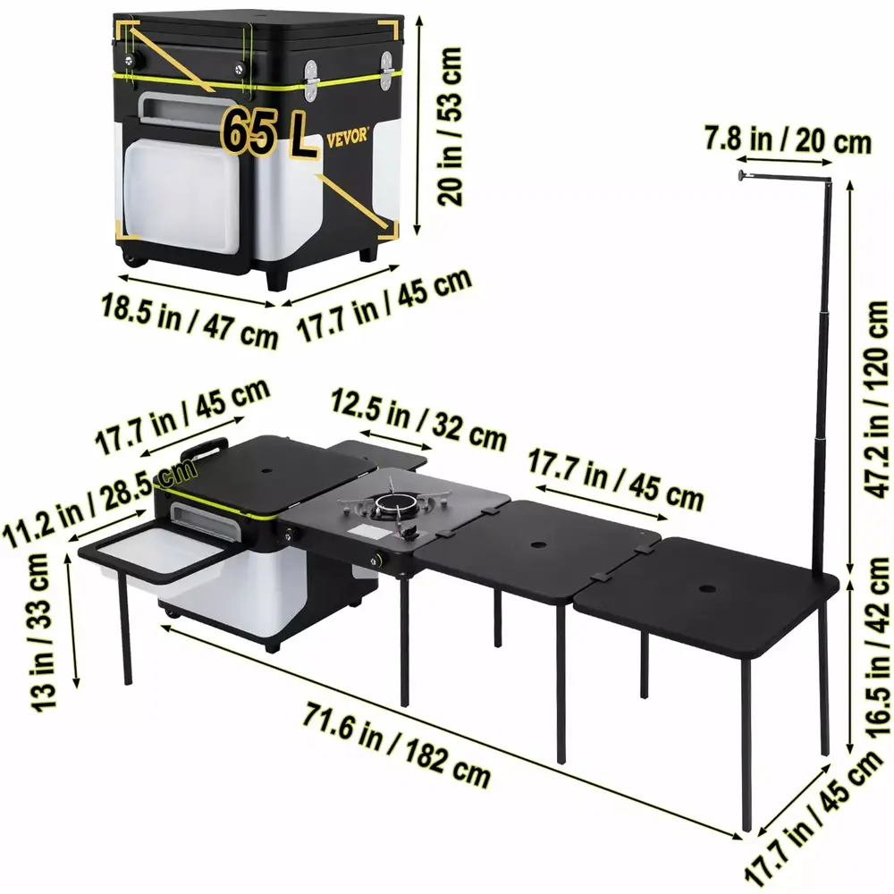 VEVOR Outdoor Mobile Kitchen. Portable Multifunctional Camping Kitchen station. All in One Integrated Folding Cooking Box with Windproof Stove. Folding Tables Storage Organizer for Beach BBQ Picnic - Image 5