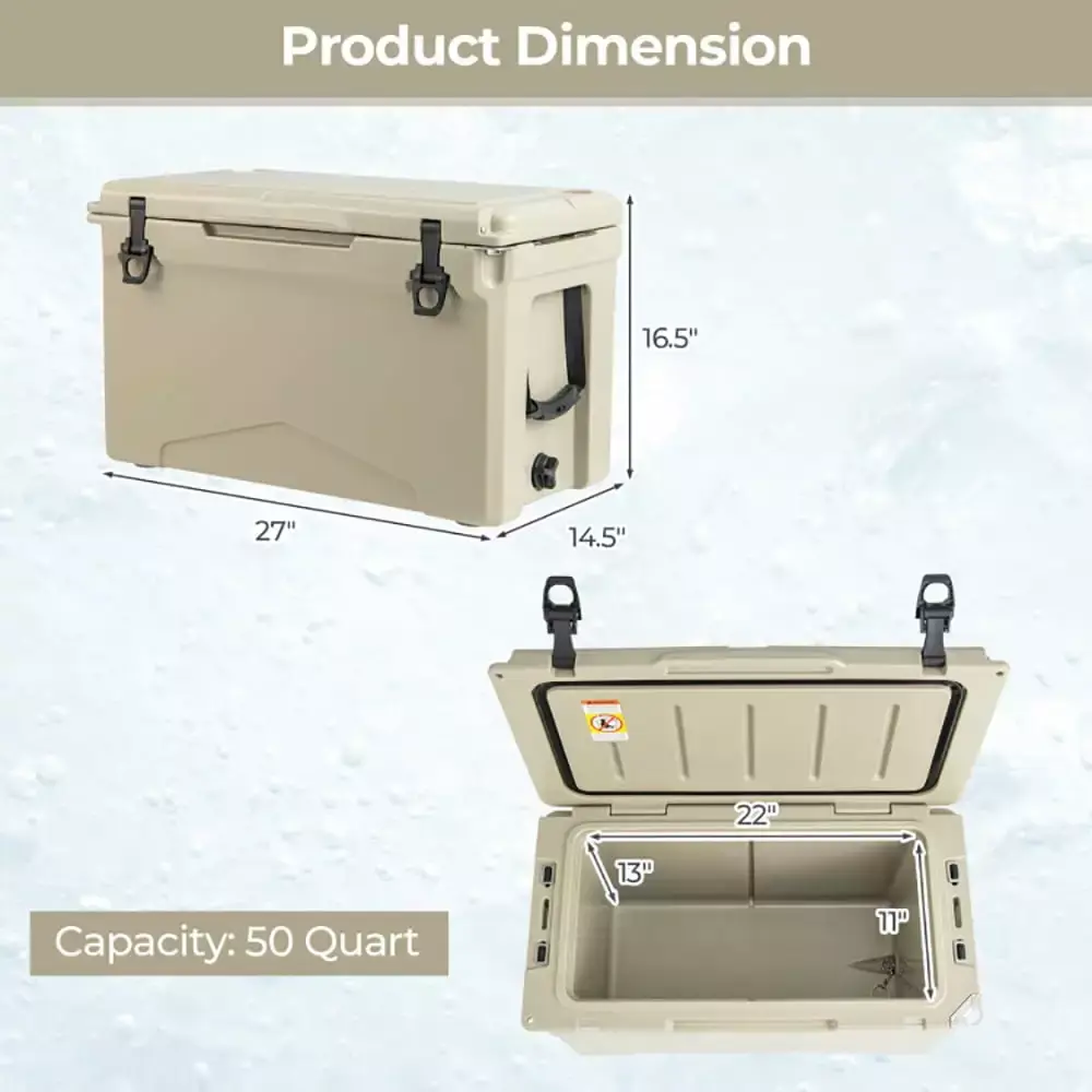 Canddidliike 50 QT Rotomolded Cooler Insulated Portable Ice Chest with Integrated Cup Holders-Tan. Heavy Duty Ice Chest. Camping Cooler for Beach Boat Fishing Hunting - Image 3