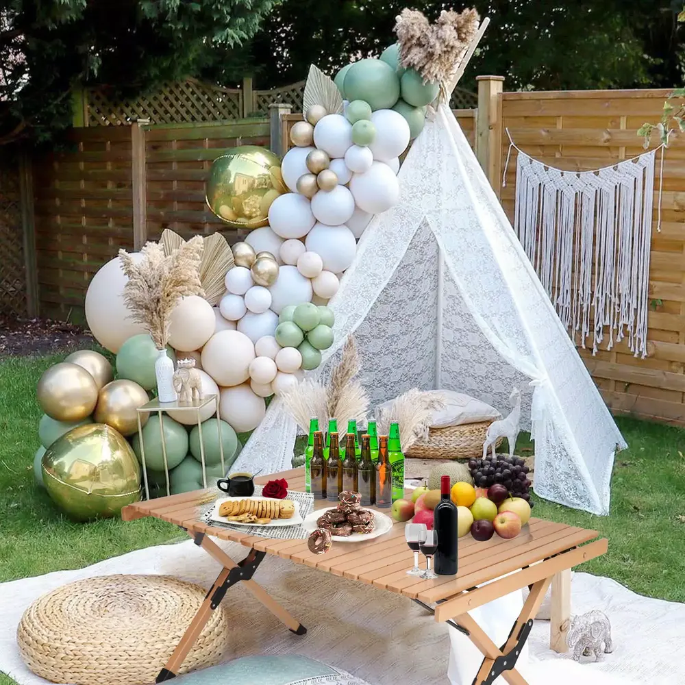 KARMAS PRODUCT Folding Outdoor Camping Wooden Table - Lightweight Roll Up Picnic Table with Carrying Bag. for Beach Backyard BBQ Party Fishing - Image 4