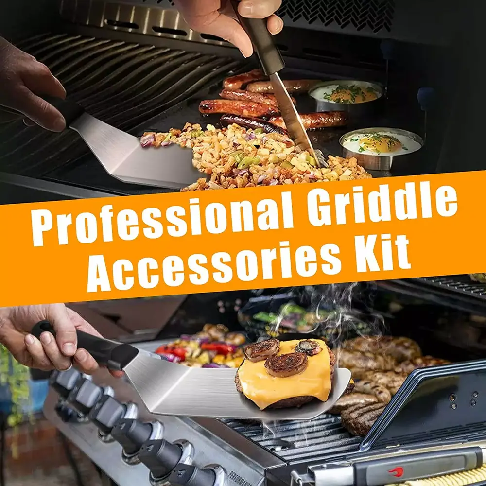 Griddle Accessories.15 Pcs Flat Top Grill Accessories Kit For Blackstone And Camp.Stainless Steel Bbq Accessories With Spatula. Basting Cover.Tongs.Egg Mold & Carry Bag For Outdoor Bbq Teppanyaki - Image 2