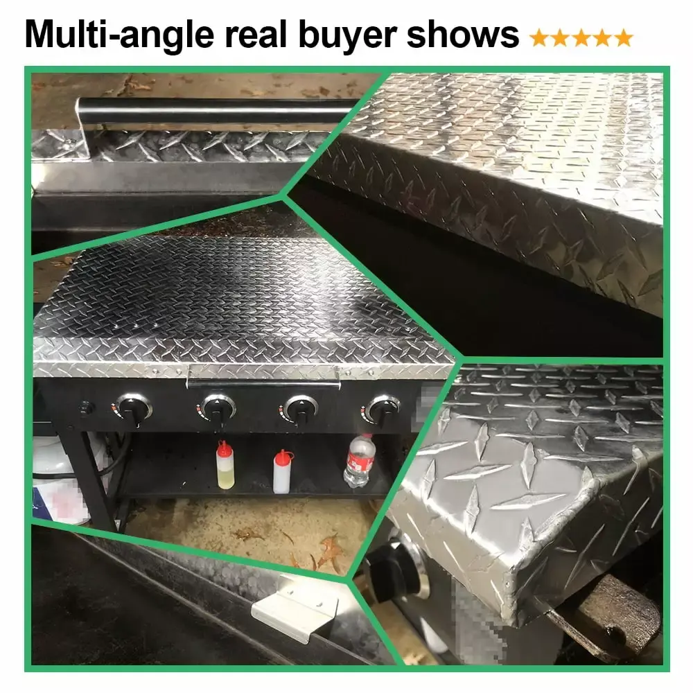 Kojem Blackstone 36 inch Griddle Cover Hard Lid Silver Waterproof Aluminum Diamond Plate 36 for Charbroil Camp Chef Outdoor Barbecue with Heatproof Handle - Image 2