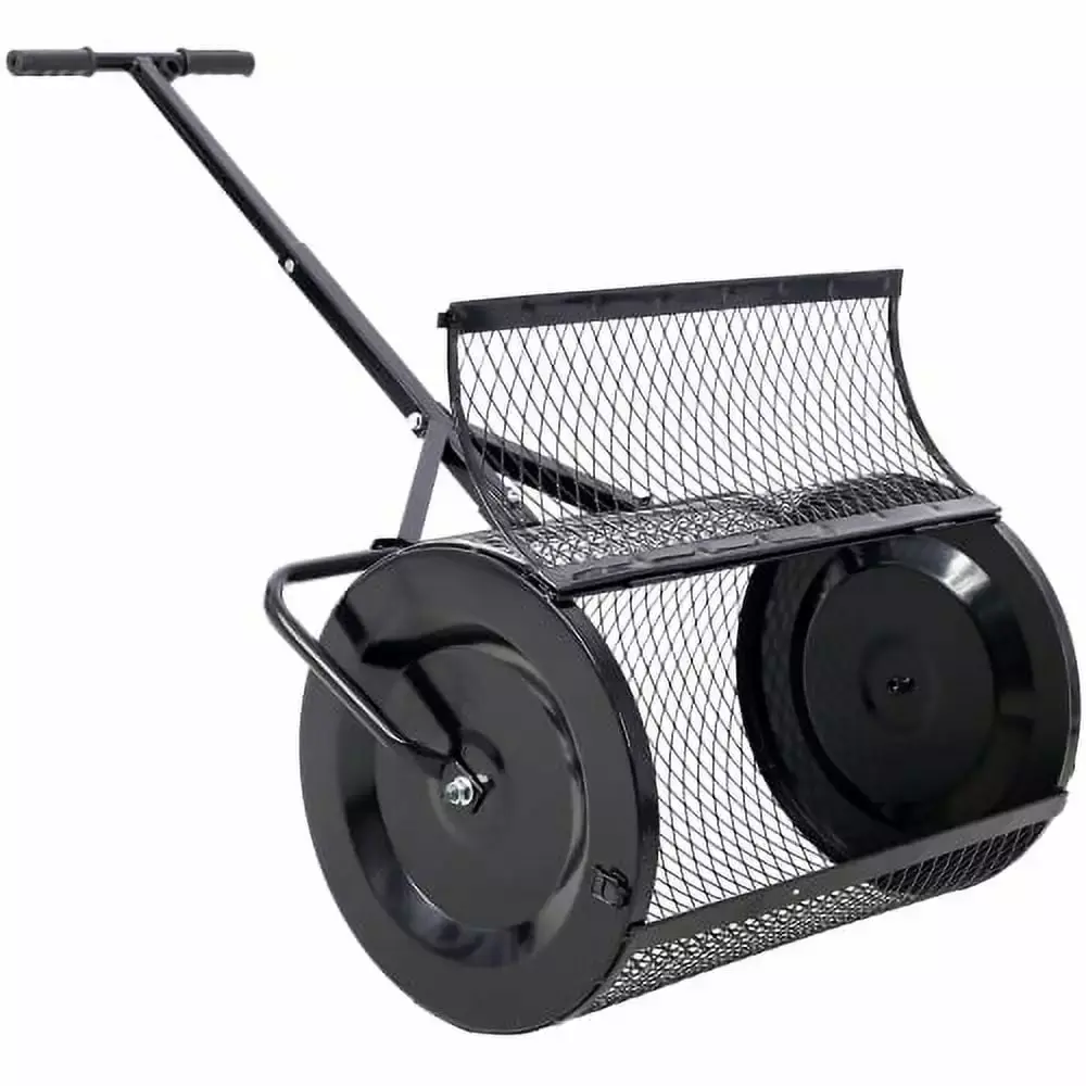 Zateety Peat Moss Spreader 24inch.Compost Spreader Metal Mesh.T shaped Handle for planting seeding.Lawn and Garden Care Manure Spreaders Roller.heavy duty balck - Image 3
