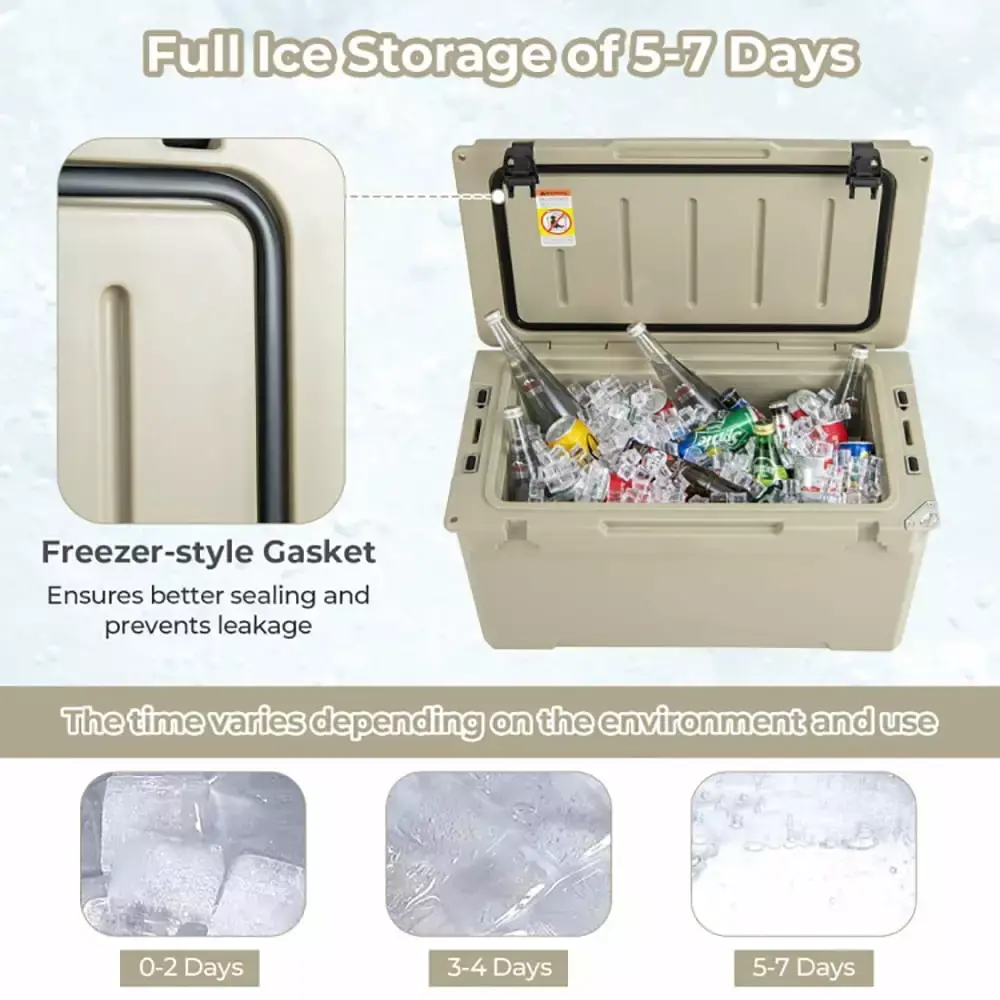 Canddidliike 50 QT Rotomolded Cooler Insulated Portable Ice Chest with Integrated Cup Holders-Tan. Heavy Duty Ice Chest. Camping Cooler for Beach Boat Fishing Hunting - Image 4