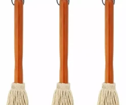 12 BBQ Sauce Basting Mops Brushes Roasting or Grilling Cotton Fiber Head Hardwood Handle Pack 3 12in3 Bonison