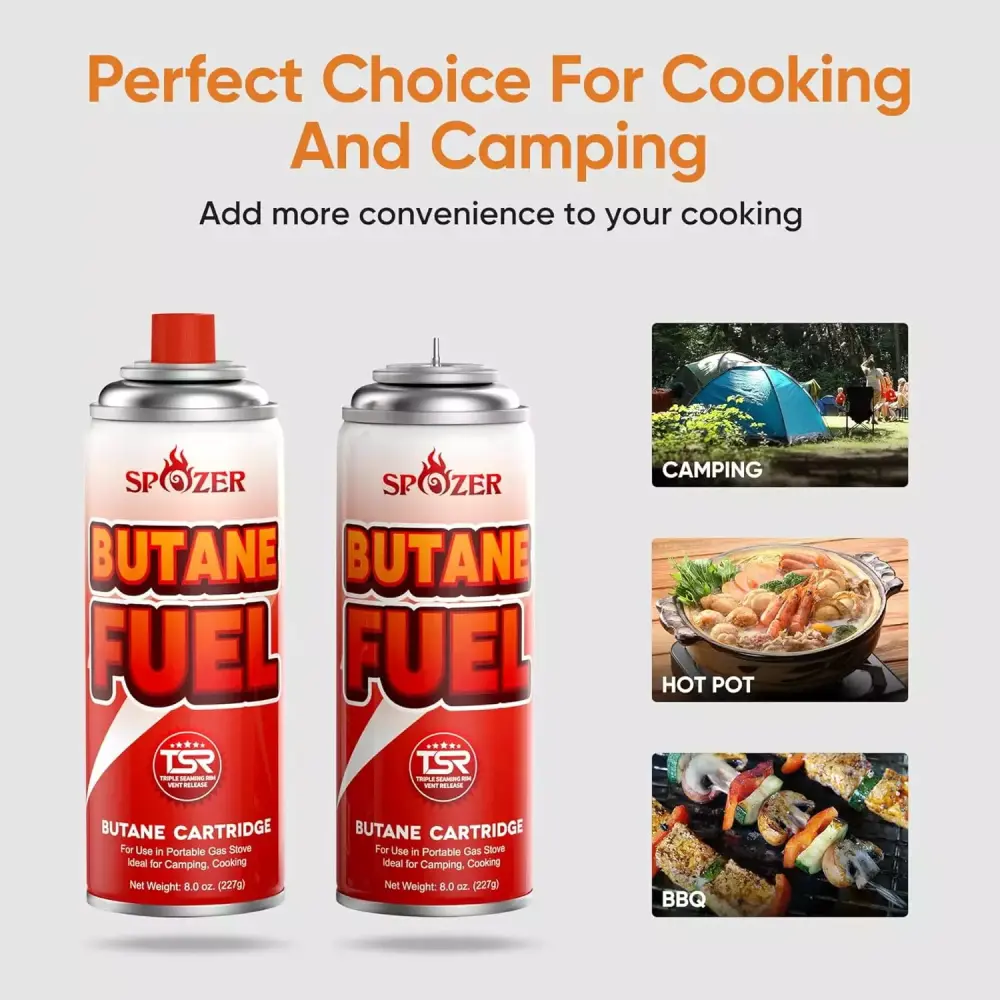 Spozer Butane Fuel Canister 8oz 227g Portable Camping Stoves 12 Pack