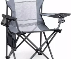 Alpha Camper Oversized Camping Chair - Portable Folding Heavy-Duty Steel Frame Mesh Chair Cup Holder Black