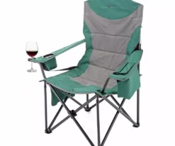 ARROWHEAD OUTDOOR XXL Folding Padded Camping Chair w/ Cup & Wine Holder Armrest Cooler Support up to 600 lbs Green