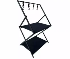 2 Tier Aluminum Alloy Multifunctional Storage Rack Oxford Cloth Panel Picnic Table Camping 2 Carevas