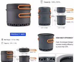 1.3L 2.3L Cookware Outdoor Cooking Set Heat Cooker Travel Tableware Pot Kettle Tourist Kitchen Utensil Equipment