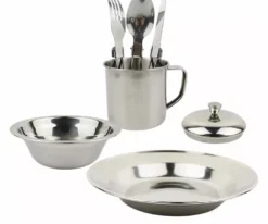 1 Set Stainless Steel Cookware Set Portable Camping Tableware 1-2 Person 7