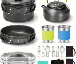 15pcs Lightweight Camping Cookware Kit Non-Stick Pot Pan Kettle and Utensils Yiyang