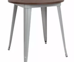 BizChair 30 Round Metal Indoor Table Rustic Wood Top Cafe Bistro Dining Table