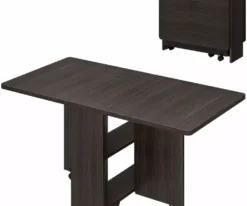 Zzistar Folding Dining Table Drop Leaf and 2 Storage Shelves Wood Collapsible Extendable Office Desk Space Saving 47