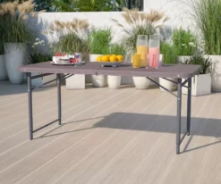 BizChair 4-Foot Height Adjustable Bi-Fold Brown Wood Grain Plastic Folding Table