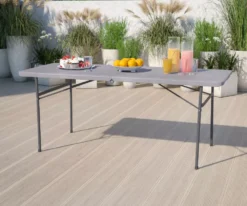 BizChair 6-Foot Bi-Fold Dark Gray Plastic Folding Table Carrying Handle Indoor Outdoor Use